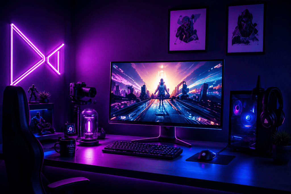 Modern gaming and animation workstation with LED lighting at MAAC Kolkata.