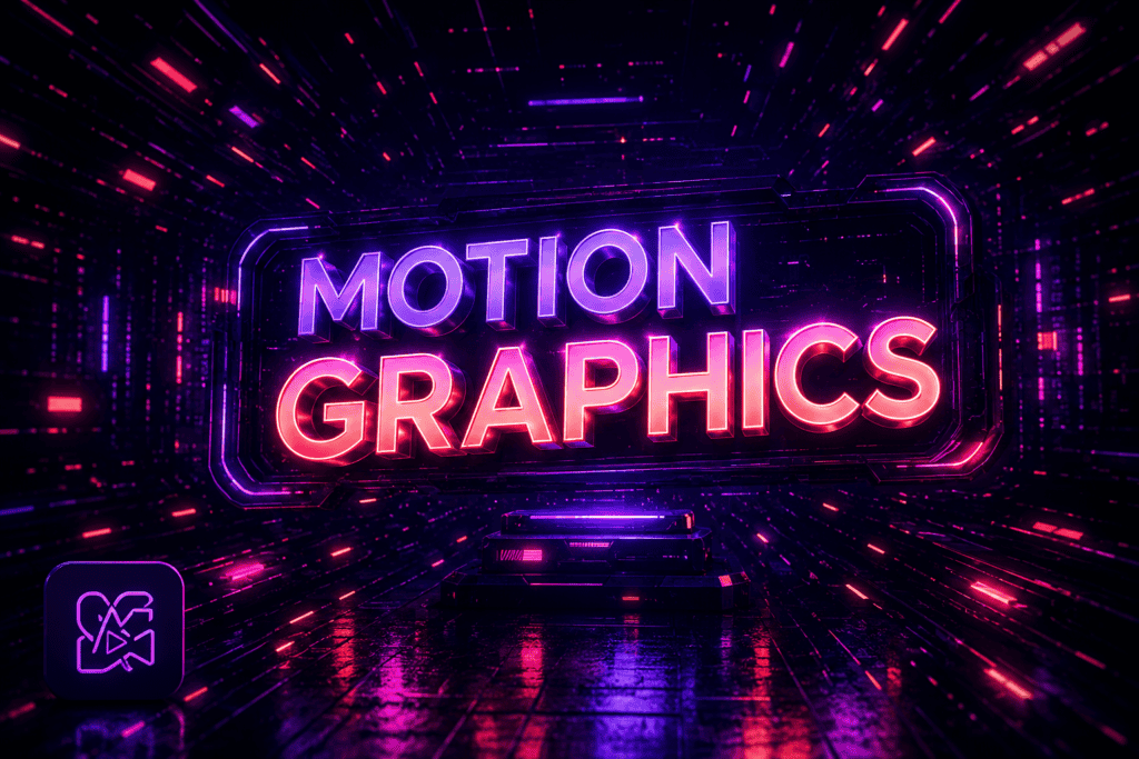 Dynamic motion graphics design with vibrant neon lighting for animation and visual effects.